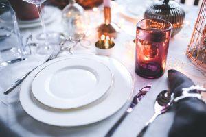 A set table at a restaurant. 