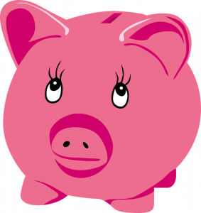 A pink piggy bank. 