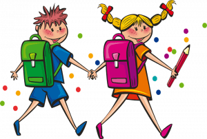 A drawing of a boy and a girl. Who to notify when you move should include your child`s school.