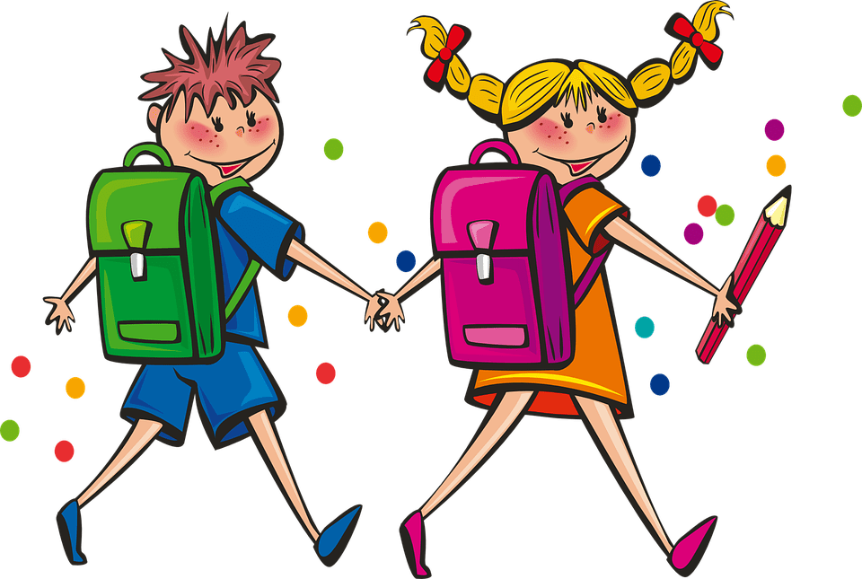 A drawing of a boy and a girl. Who to notify when you move should include your child`s school.