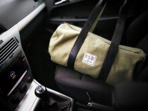 A bag in a front seat of a car